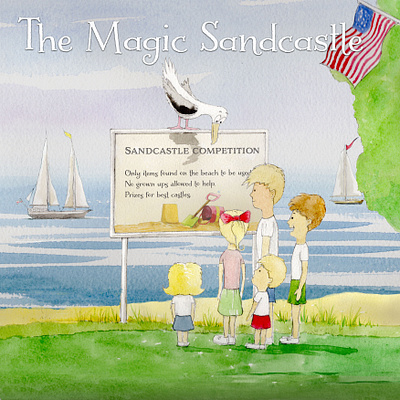 Magic Sandcastle, published. beach boats crab holiday sailing sandcastle seagull sign watercolour