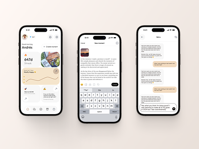Journaling mobile app - Moments app design interface journaling mobile mobile app product design ui user experience user interface ux