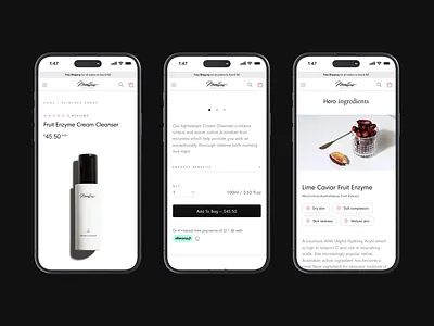 Product Page for Mobile - eCommerce beauty ui ecommerce ecommerce ui interface design minimalist mobile shop online shop product category product page product ui product ux shop interface shopify page skincare skincare ecommerce ui product