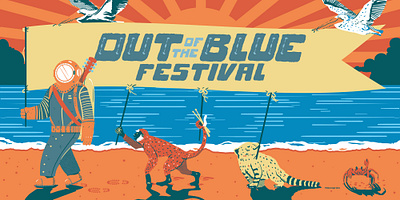 Out of the Blue 2023 beach character design graphic design illustration mural music festival