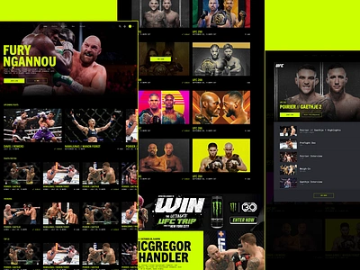 FightApp Exploration branding clean design fight fighter fighting graphic design green mcgregor neon player profile responsive streaming tiles ufc ui video youtube