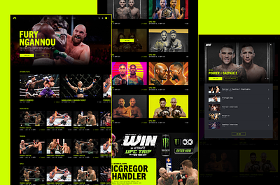 FightApp Exploration branding clean design fight fighter fighting graphic design green mcgregor neon player profile responsive streaming tiles ufc ui video youtube