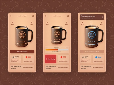 Smart Coffee Mug Controller App app app design concept design iot mobile application smart gadgets ui user interface design userinterface