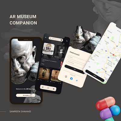 UIUX design for AR museum mobile app augmented reality branding figma interaction design mobile app museum mobile app ui uiux usability user experience user interface user journey map
