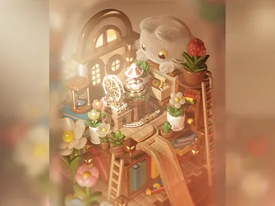 Cat's Secret Base 3d animation carousel castle cat ferris wheel flower garden slide train