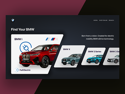 Car Landing Page Website - Car Selection bmw bodykit branch branding car car model charging electric electric car grill ilustration model red selec selection sport car sportrim store tyre ui