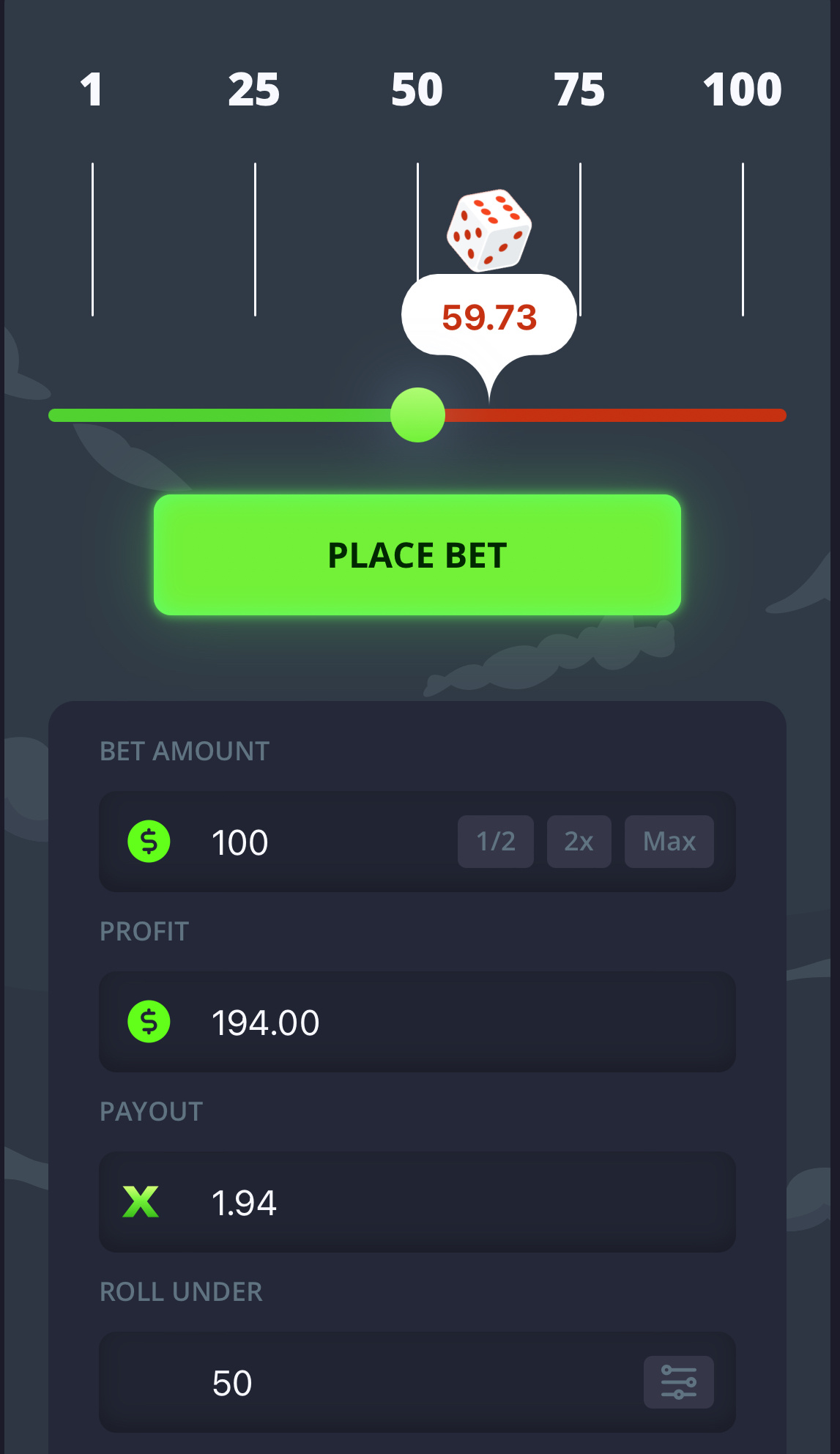 Dice - Casino game interface aviator casino casino design casino games casino interface casino software crash casino crash design crypto casino design dice dice casino game dice crypto casino design dice crypto game dice design dice software dice ui lucky jet design