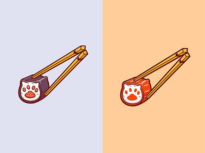 Sushi Paw🍣🥢 animal cat chopstick cute dog eating fish food icon illustration japan logo menu onigiri paw pet rice salmon sushi