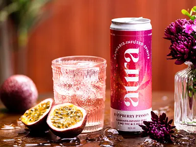 Aura Cannabis-Infused Spirits aura branding can cannabis drink label logo design marijuana packaging