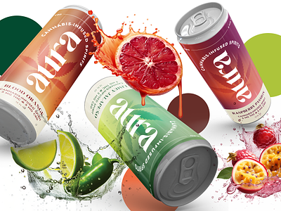 Aura Cannabis-Infused Spirits aura branding can cannabis cans drink fruit label design logo design marijuana