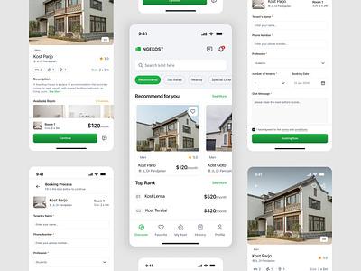 NGEKOST - Kost Finder Mobile App apartment finder green home house minimal modern place real estate simple ui