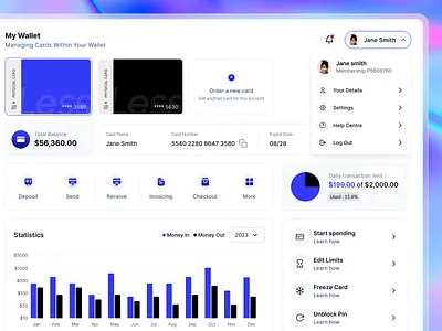 SaaS - Cards Wallet analytics app balance banking card clean dashboard design finance financial dashboard fintech interface minimal pay product design saas ui ux wallet