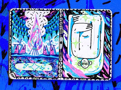 Sketchbook: Rewrite The Ending andrew haener funny illustration ink drawing marker occult pink purple sketch sketchbook spread weird