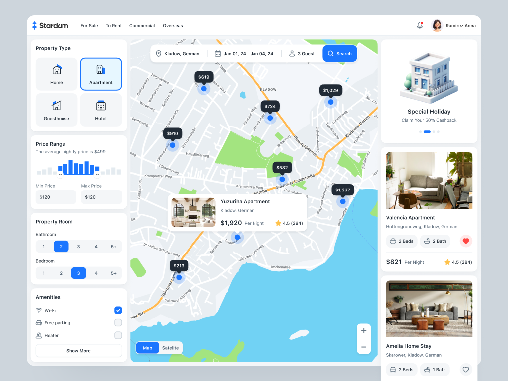 Rental Apartment Dashboard apartment app clean dashboard design home map minimal modern property real estate simple ui ux web