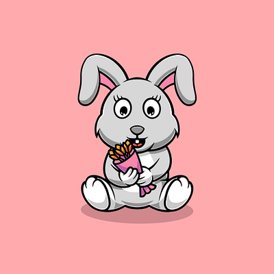 Cute rabbit with bouquet of flowers cartoon illustration love