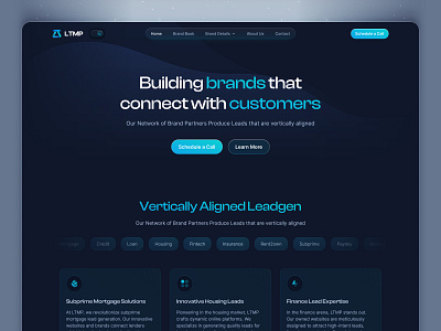 LTMP corporate website — Hero area branding corporate website dark mode darkmode gradient header hero hero area interface navigation bar neumorphism product design purple skeuomorphism ui design user experience user interface ux design webdesign website