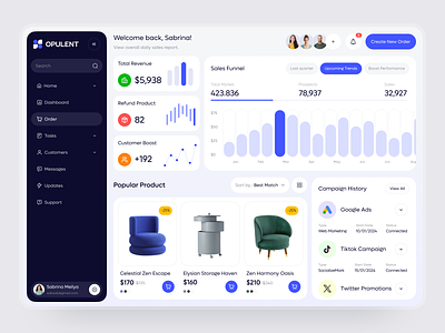 Opulent - Sales Management Dashboard admin analytic business campaign crm customer dashboard data graph management order product product design sales sales dashboard sales management dashboard salesforce ui uiux ux