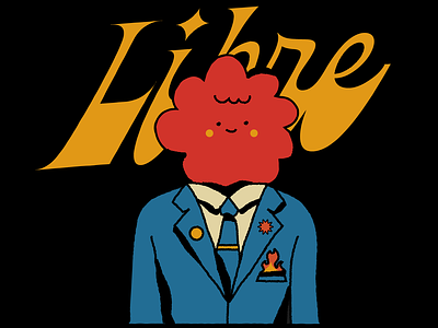 Libre blue chara character cloud design eyes face fire flower happy illustration lettering libre pin red suit type vector yellow