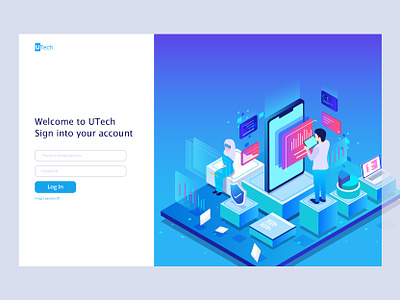 Isometric design for login page digital technology hero image illustration isometric assets isometric illustration login page login section technology ui assets ui graphics ui image vector vector illustration webpage website elements website page