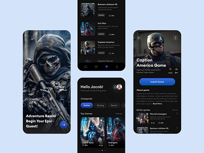 Game App Design action adventure game app app store app ui design application clean ui dark mode ui design game list game store game ui gaming app design ios mobile app mobile game online game play game shooter video game trendy games ui ux