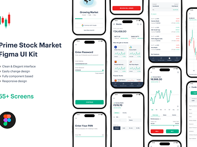 Prime Stock Market App UI Kit app design design kit flutteruikit investment mobile app design mutualfund prime app sharebazar stock stock market app stockmarket ui ui design ui kit ux design