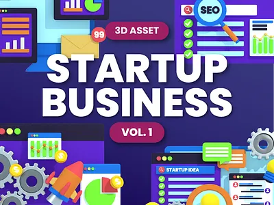 3D Startup Business Interface Illustration 3d 3d computer 3d desktop 3d illustration 3d rocket blender business design illustration low poly render startup ui