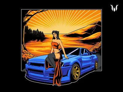 GTR R34 Illustration car car cartoon car vector gtr japan car japan cloth japan priduct jdm jdm run r34 gtr streetwear design t shirt design