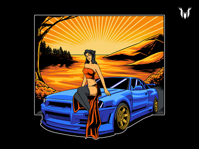 GTR R34 Illustration car car cartoon car vector gtr japan car japan cloth japan priduct jdm jdm run r34 gtr streetwear design t shirt design