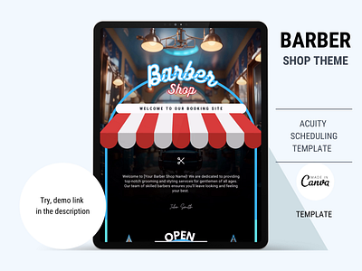 Barber Shop Acuity Schedule Easy to Edit Canva Template/ Website 3d acuity schedule template acuity template barber shop canva canva template diy booking site template easy canva editable graphic design men haircut simple website ui