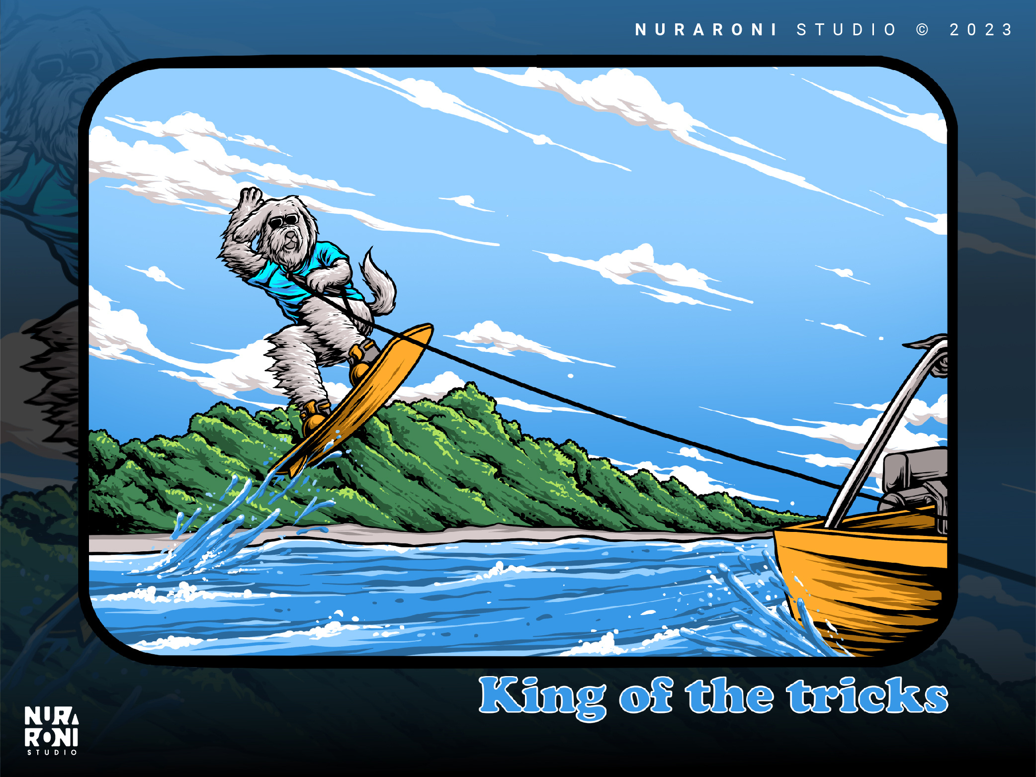 Wakeboarding Dog - King Of Tricks 🐩🌊🛹 apparel board cartoon clothing games graphic design illustration merch design merchandise outdoor outdoor sport play sea skate skateboard skateboarding sport wakeboard wakeboarding wave