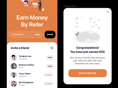 Referal App Design app ui mobile app design refer friend ui ux