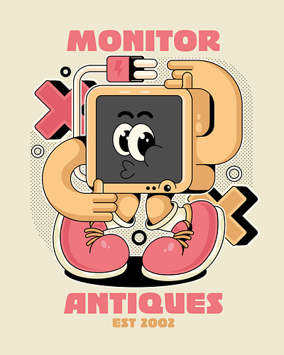 Monitor Antiques Design 90s artwork cartoon concept logo mascot logo monitor old retro retro design simple vector vintage vintage design