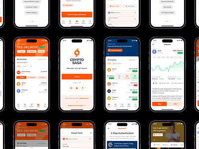 Crypto Sasa - A Cryptocurrency Exchange & Trading App app blockchain currency dashboard digital asset finance fintech interface investment light market mobile orange product trading platform ui wallet