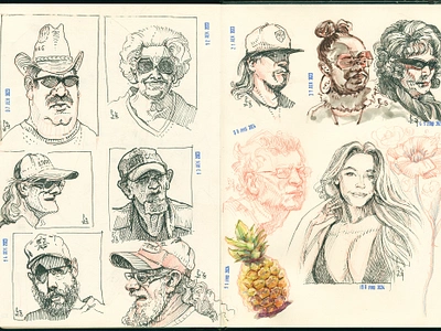 sketchbook spread [ink watercolor] character etching ink pakowacz pencil drawing sketchbook sketching traditional art watercolor