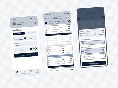 TCDD E-Ticket App Redesign Wireframes app design listing redesign search tcdd ticket train ui ux wireframe