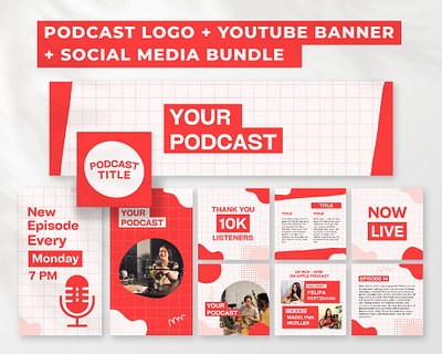 Podcast Social media bundle podcast banner podcast branding podcast logo social media bundle social media template