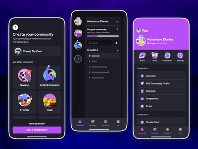 Community Chat App amino business communication chat for gaming chatrooms communities discord friends gaming group chat guilded hangout messaging microsoft teams mobile picnic slack telegram ui ux