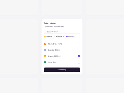 Select tokens | Pebble UI app clean minimal ui ux web