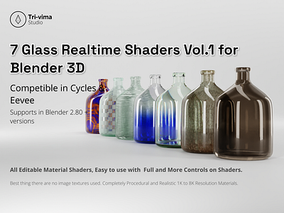 7 Glass Realtime Shader Vol.1 3d 3d design 3d rendering blender glass glass shader graphic design illustration