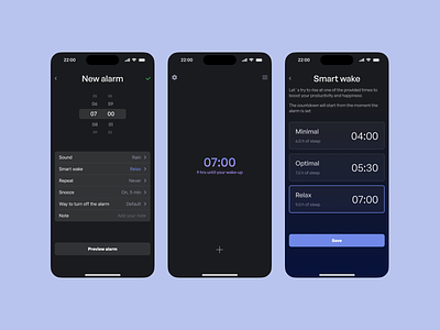 ☀️ Sleek & Smart Alarm Clock Concept 🌙 alarm alarm clock app clock design ios iphone minimal minimalism settings sleep smart alarm smart wake smartphone time ui ux wake wake up
