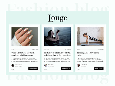 Article card for the online fashion magazine Louge article article card blog body card design cards design fashion fashion blog figma magazine nails news news cards preview typography ui ui piece ui ux design web design