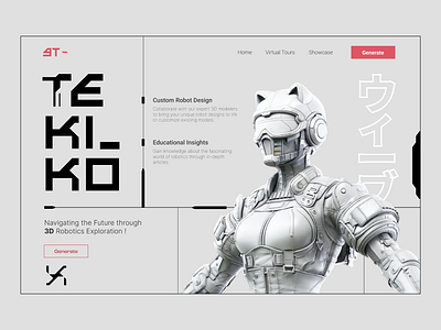 Tekikō Hero Design 3d ai robot ui ux web design website