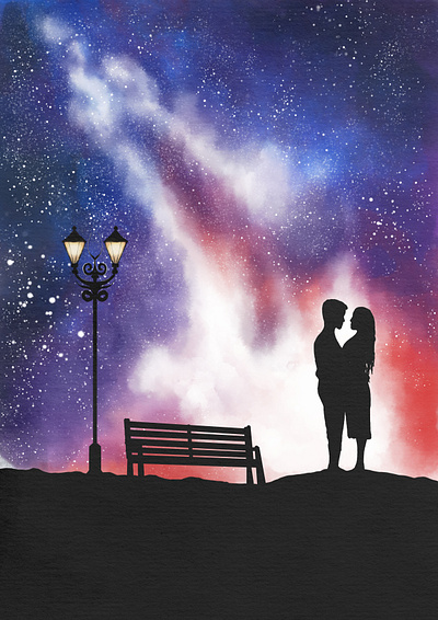 COUPLES IN GALAXY digital painting graphic design romantc couples painting