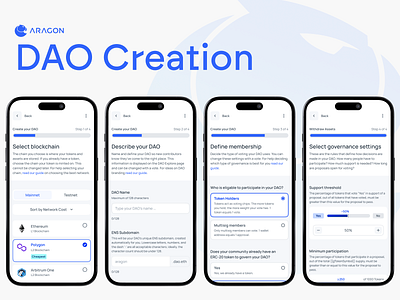 Aragon DAO Creation flow app design aragon dao flow governance mobile web web3