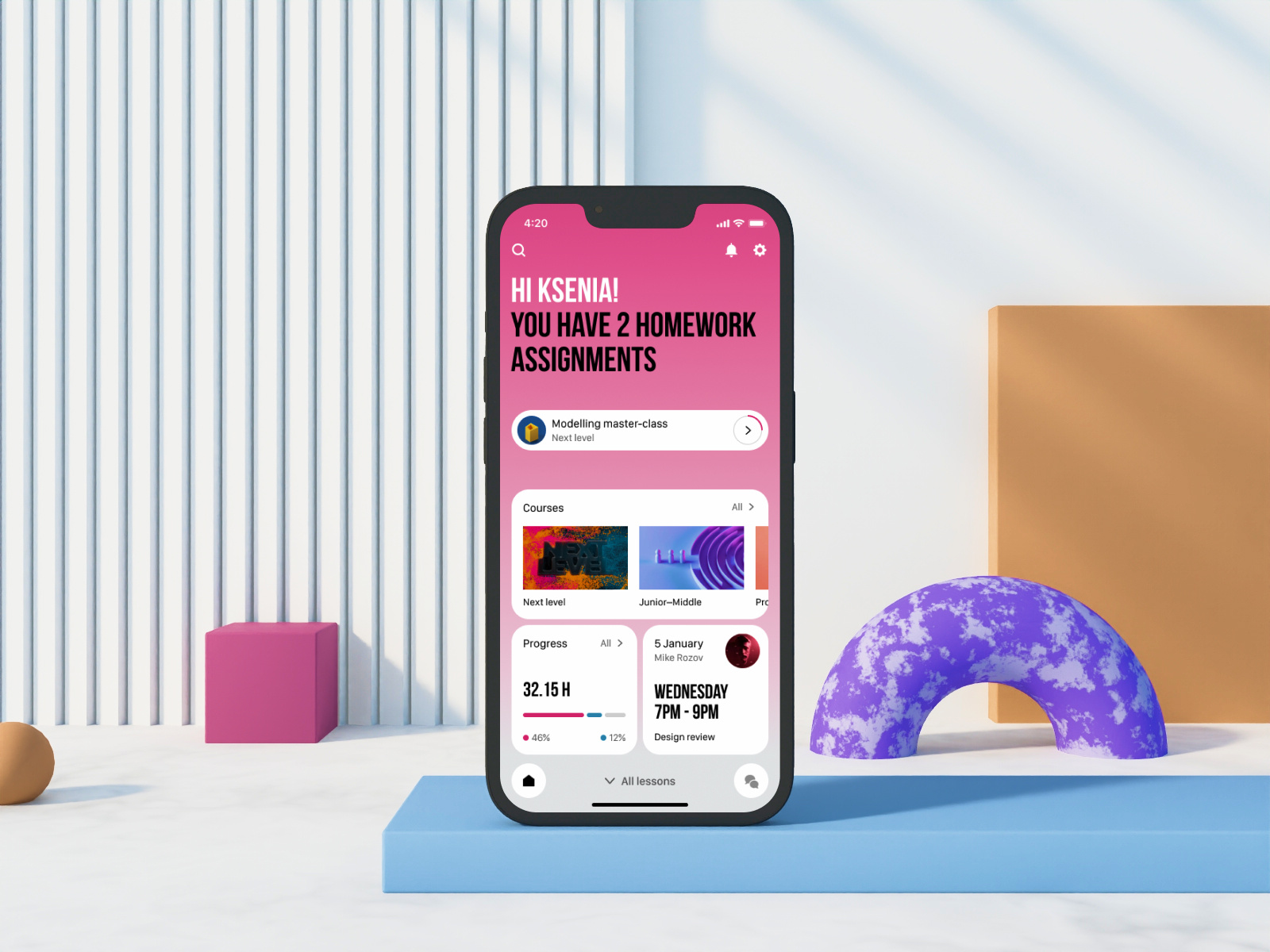 LMS Online courses 3d ai android app app app design courses education ios app learner learning lms minimal mobile mobile 3d student teaching typography ui ux