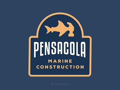 Pensacola Marine Construction badge beach brandmark carpenter construction fish florida graphic design hammer hammerhead identity illustration lettering logo logo design pensacola shark sharks signage tools