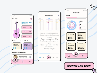 Guitar app - colorful Neo Brutalism style brutalism style guitar app guitar learning app learning app neo brutalism ui design ui kit uiux design