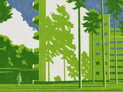 Palmio Poster Architectural Overprint Illustration aalto aivar aalto architecture building illustration duotone finnish hellsjells illustration illustrator light nature overprint palmio pine pine trees poster riso print shadows windows