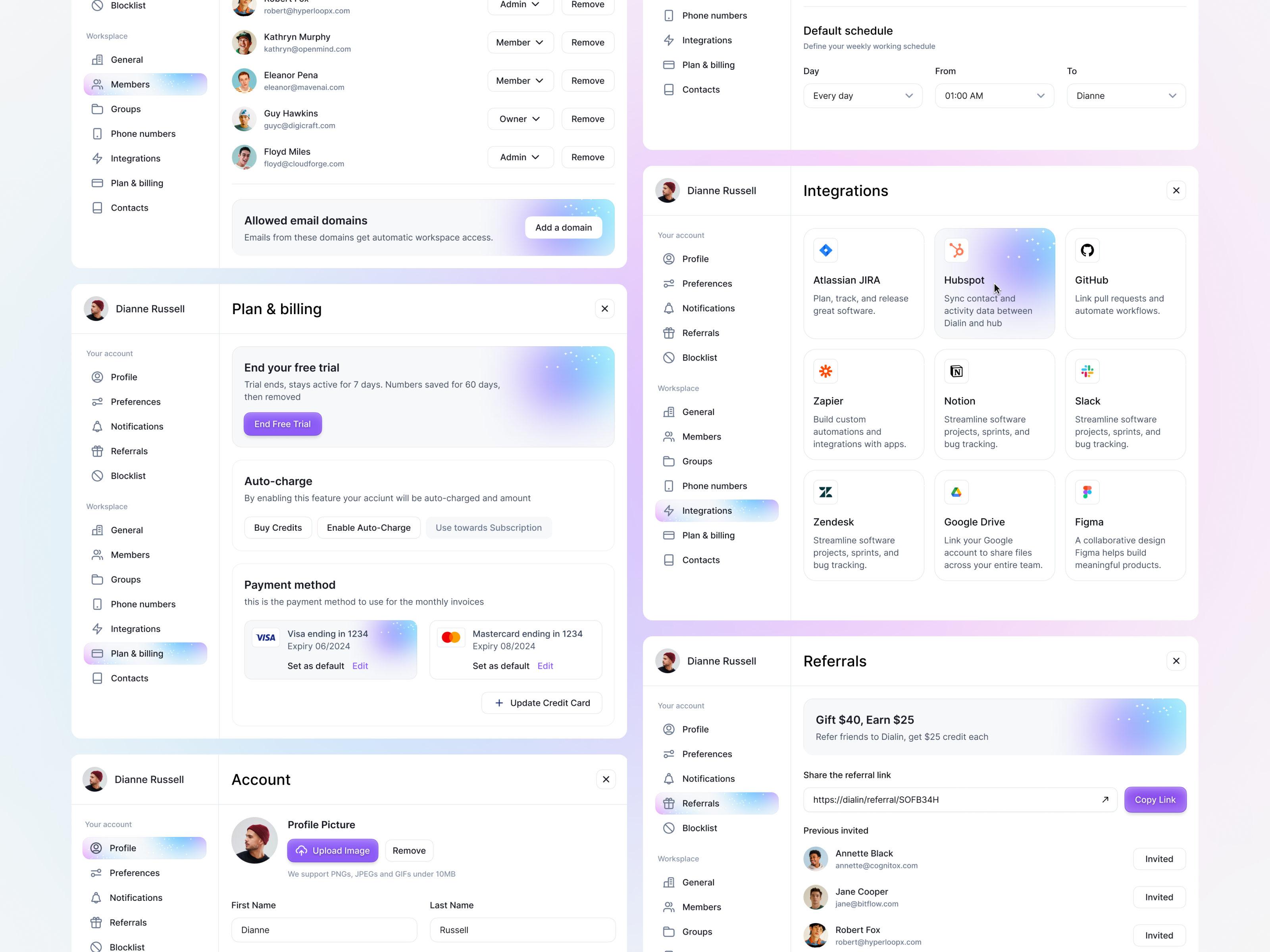 Dialin.ai: Setting Pages contact contact list contacts dashboard design design system minimal product product design saas saas dashboard saas design saas product sajon setting pages sidebar ui ux ux design web app
