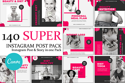 Beauty & Diet Instagram Pack Template canva canva template design graphic design instagram instagram template template